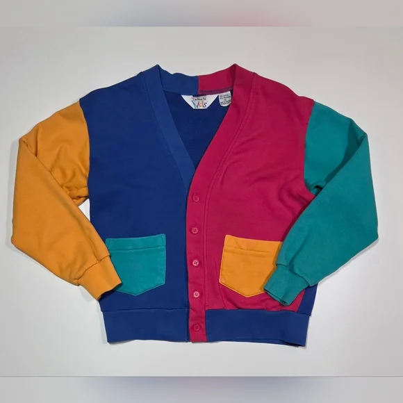 Vintage 90s Kids Colorblock Cardigan Sweater Granny Core Talbot Kids Sz XLRetro - Picture 2 of 11